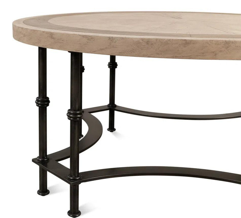 Chisholm Equestrian Cocktail Round Coffee Table Grey Coffee Tables LOOMLAN By Sarreid