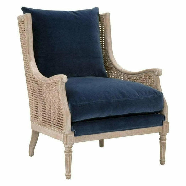Churchill Club Chair Denim Velvet Natural Gray Birch Cane Accent Chairs LOOMLAN By Essentials For Living