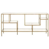 Clear Glass Gold Brass Frame Low and Wide Etagere Etageres LOOMLAN By Essentials For Living