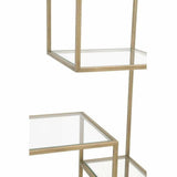 Clear Glass Gold Brass Frame Low and Wide Etagere Etageres LOOMLAN By Essentials For Living