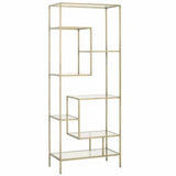 Clear Glass Gold Brass Frame Tall and Narrow Etagere Etageres LOOMLAN By Essentials For Living