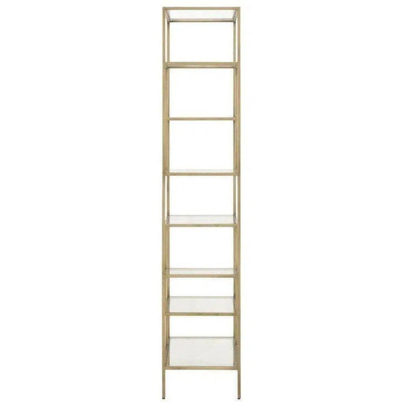 Clear Glass Gold Brass Frame Tall and Narrow Etagere Etageres LOOMLAN By Essentials For Living