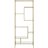 Clear Glass Gold Brass Frame Tall and Narrow Etagere Etageres LOOMLAN By Essentials For Living