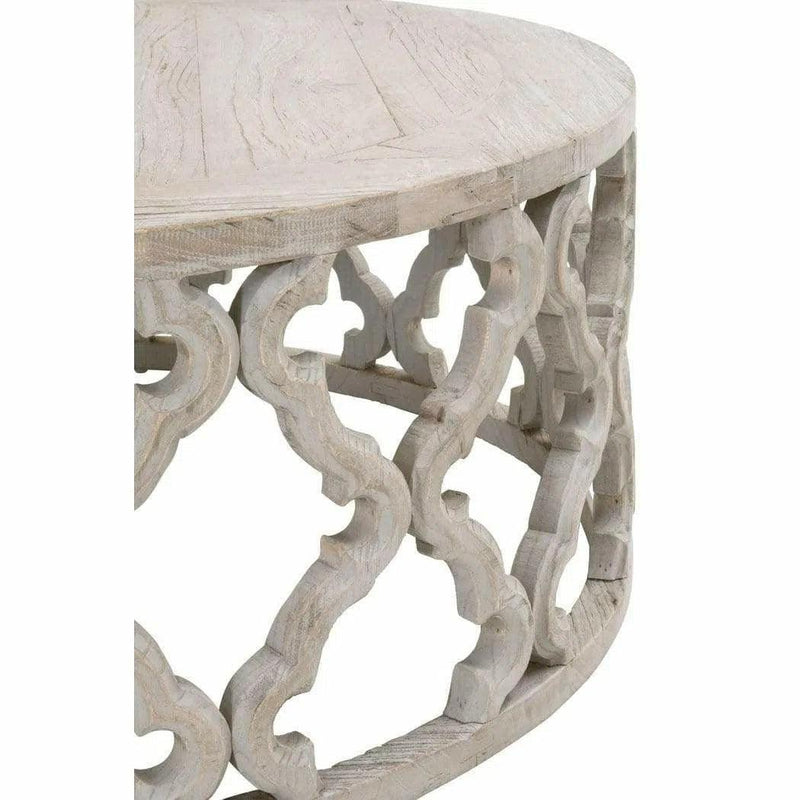 Clover Round Large Coffee Table Carved Mango Wood Gray Elm Coffee Tables LOOMLAN By Essentials For Living