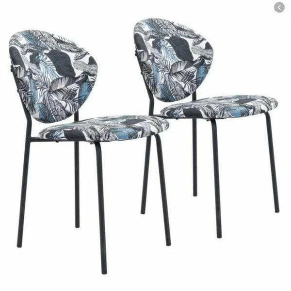 Clyde Dining Chair (Set of 2) Leaf Print & Black Outdoor Dining Chairs LOOMLAN By Zuo Modern