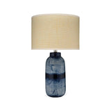 Coastal Large Batik Blue Ceramic Table Lamp Beige Shade Table Lamps LOOMLAN By Jamie Young