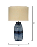 Coastal Large Batik Blue Ceramic Table Lamp Beige Shade Table Lamps LOOMLAN By Jamie Young