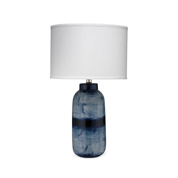 Coastal Large Batik Blue Ceramic Table Lamp White Shade Table Lamps LOOMLAN By Jamie Young