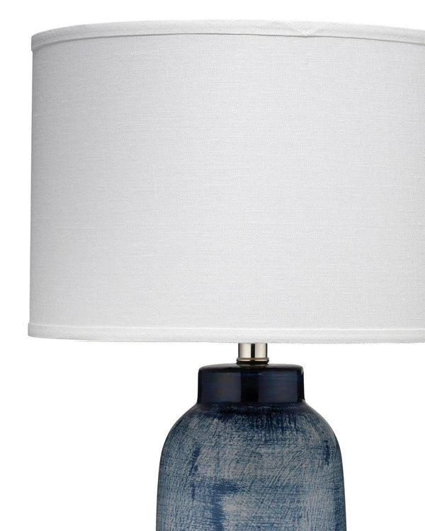 Coastal Large Batik Blue Ceramic Table Lamp White Shade Table Lamps LOOMLAN By Jamie Young