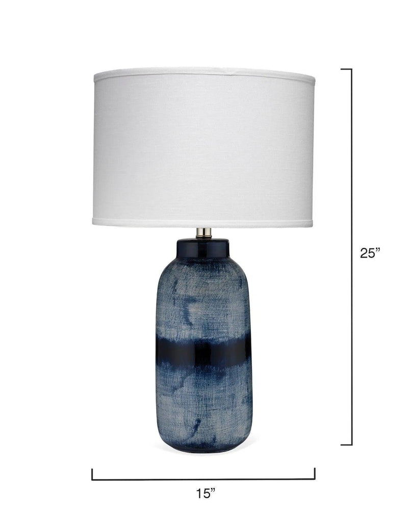 Coastal Large Batik Blue Ceramic Table Lamp White Shade Table Lamps LOOMLAN By Jamie Young