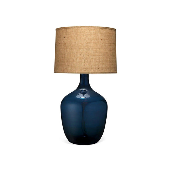 Coastal Navy Blue Glass Plum Jar Table Lamp Beige Shade Table Lamps LOOMLAN By Jamie Young