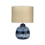 Coastal Small Batik Blue Ceramic Table Lamp Beige Shade Table Lamps LOOMLAN By Jamie Young