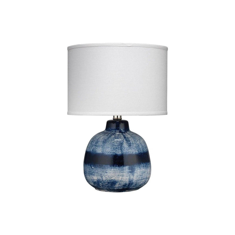 Coastal Small Batik Blue Ceramic Table Lamp White Shade Table Lamps LOOMLAN By Jamie Young