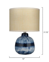 Coastal Small Batik Blue Ceramic Table Lamp White Shade Table Lamps LOOMLAN By Jamie Young