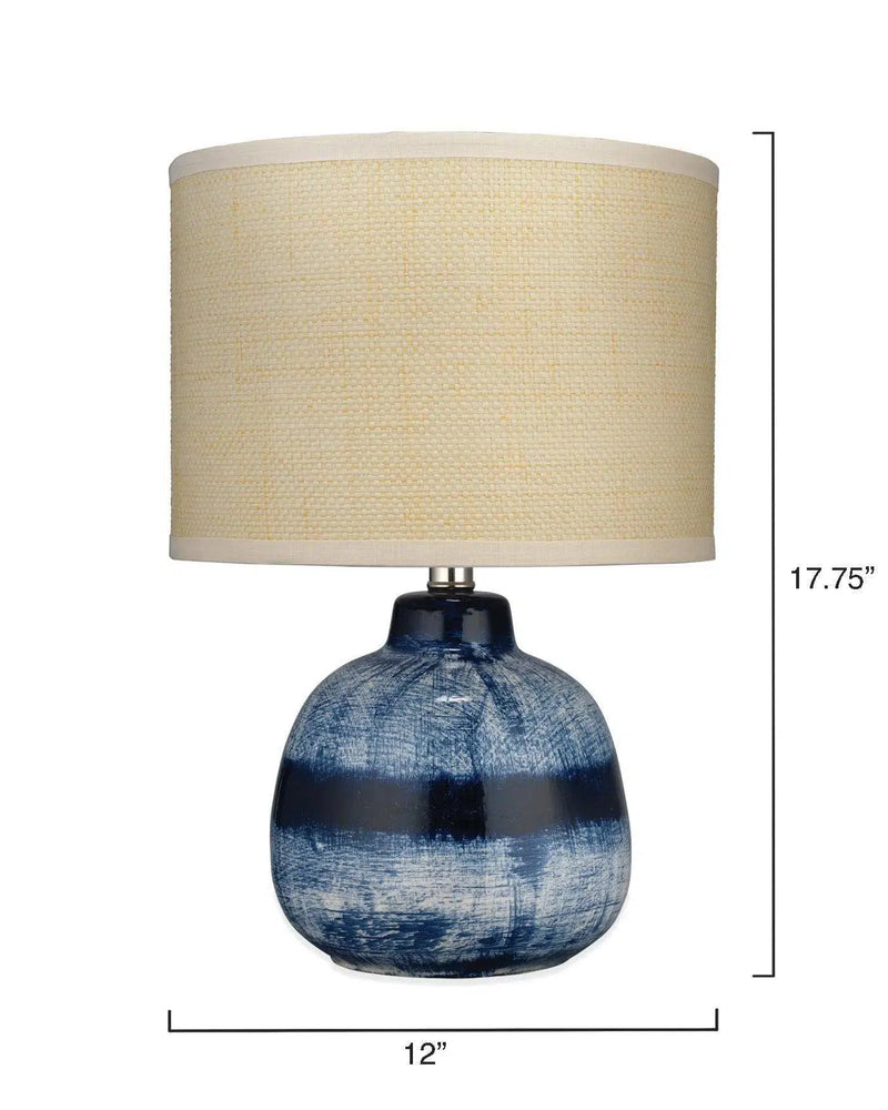 Coastal Small Batik Blue Ceramic Table Lamp White Shade Table Lamps LOOMLAN By Jamie Young