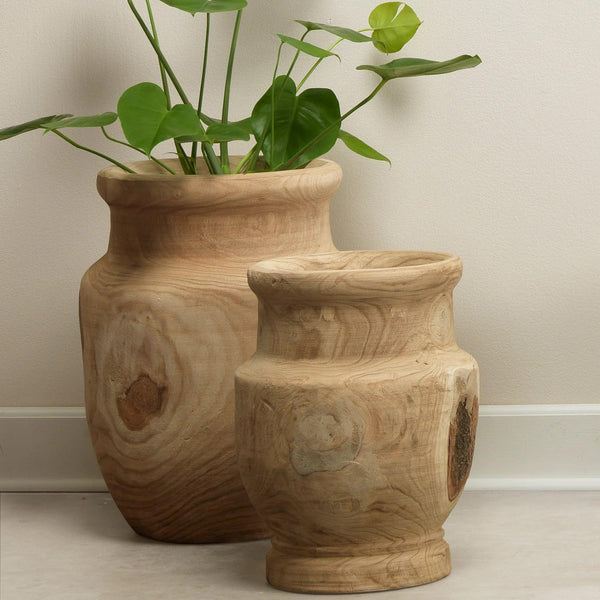 Coastal Style Brown Paulownia Wood Laguna Wooden Vase Vases & Jars LOOMLAN By Jamie Young