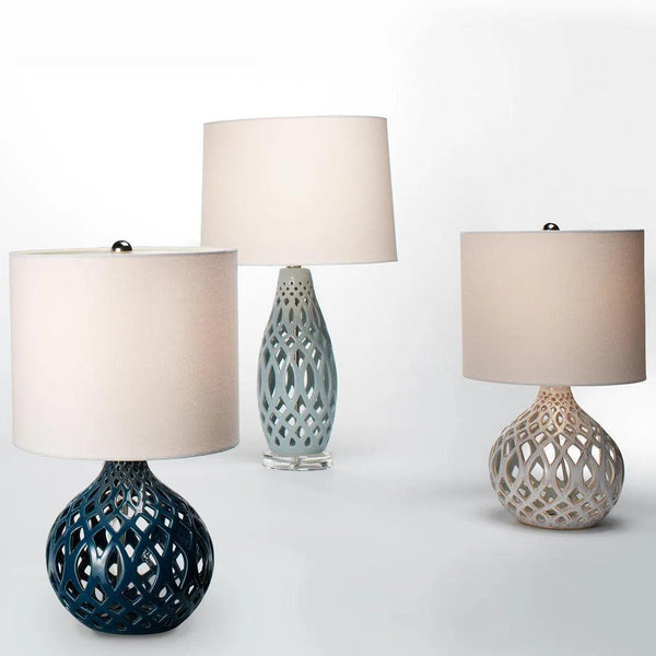 Coastal Style Filigree Light Blue Ceramic Table Lamp Table Lamps LOOMLAN By Jamie Young