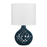 Coastal Style Navy Blue Ceramic Fretwork Table Lamp Table Lamps LOOMLAN By Jamie Young