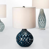 Coastal Style Navy Blue Ceramic Fretwork Table Lamp Table Lamps LOOMLAN By Jamie Young