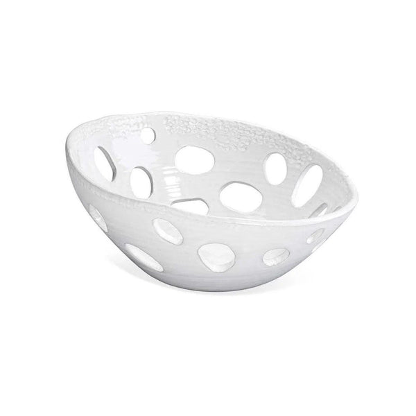 Coastal Style White Ceramic Crater Asymmetric Bowl Boxes & Bowls LOOMLAN By Jamie Young