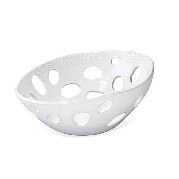 Coastal Style White Ceramic Crater Asymmetric Bowl Boxes & Bowls LOOMLAN By Jamie Young