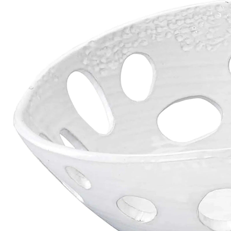 Coastal Style White Ceramic Crater Asymmetric Bowl Boxes & Bowls LOOMLAN By Jamie Young