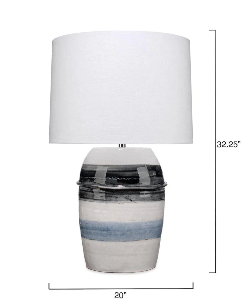 Coastal Style White Ceramic Horizon Striped Table Lamp Table Lamps LOOMLAN By Jamie Young