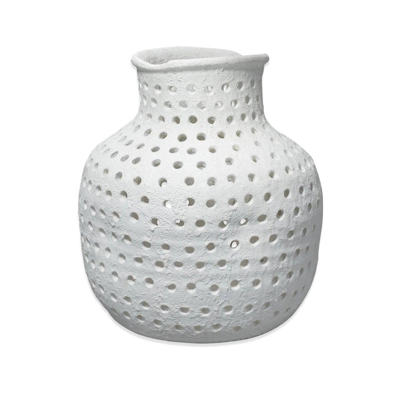 Coastal Style White Ceramic Porous Vase Vases & Jars LOOMLAN By Jamie Young