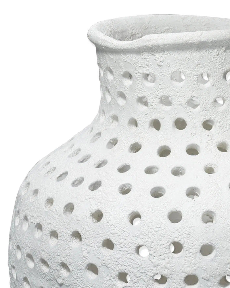 Coastal Style White Ceramic Porous Vase Vases & Jars LOOMLAN By Jamie Young