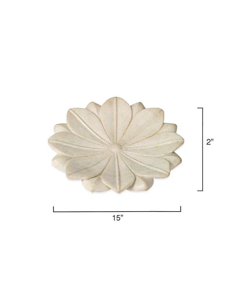 Coastal Style White Marble Lotus Plates (Set of 3) - Small Boxes & Bowls LOOMLAN By Jamie Young