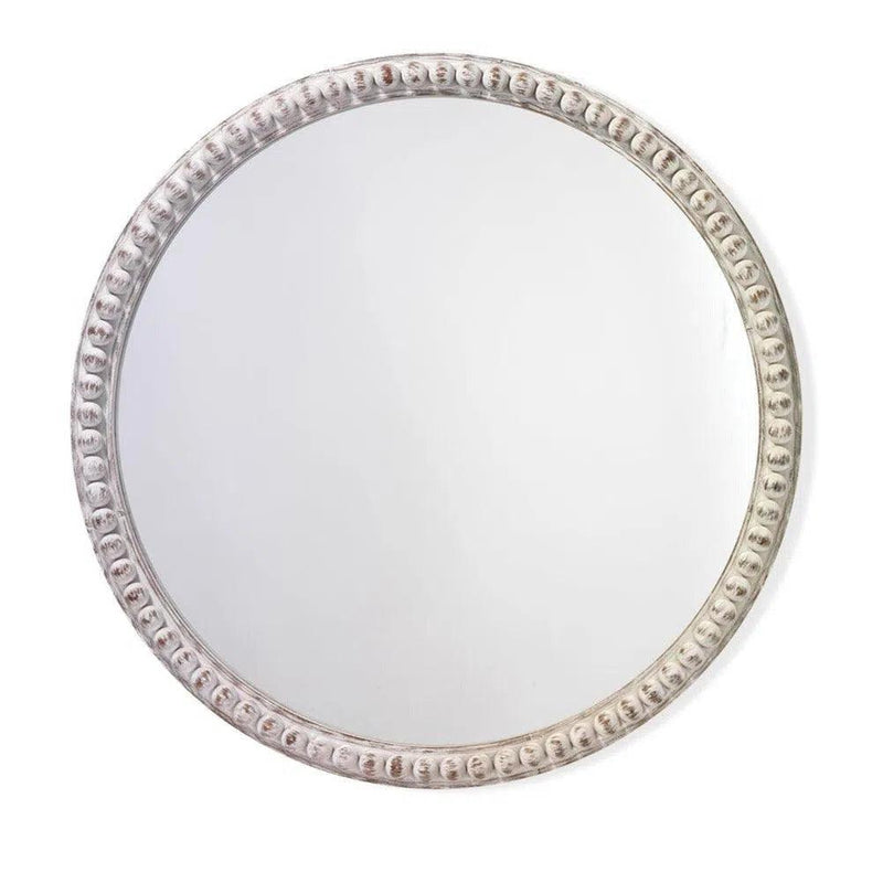 Coastal Style White Washed Fir Wood Audrey Beaded Wall Mirror Wall Mirrors LOOMLAN By Jamie Young