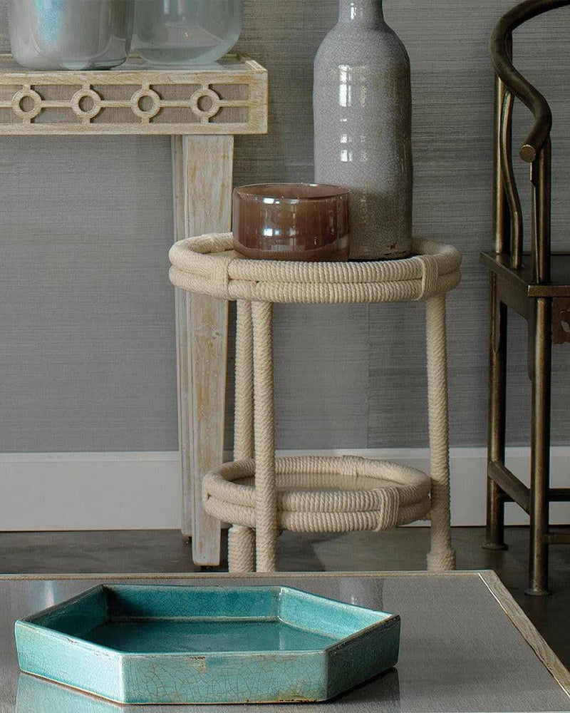 Coastal White Rope Mid Century Modern Side Table With Storage Side Tables LOOMLAN By Jamie Young