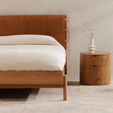 Colby Leather and Wood Camel Bed Beds LOOMLAN By Moe's Home