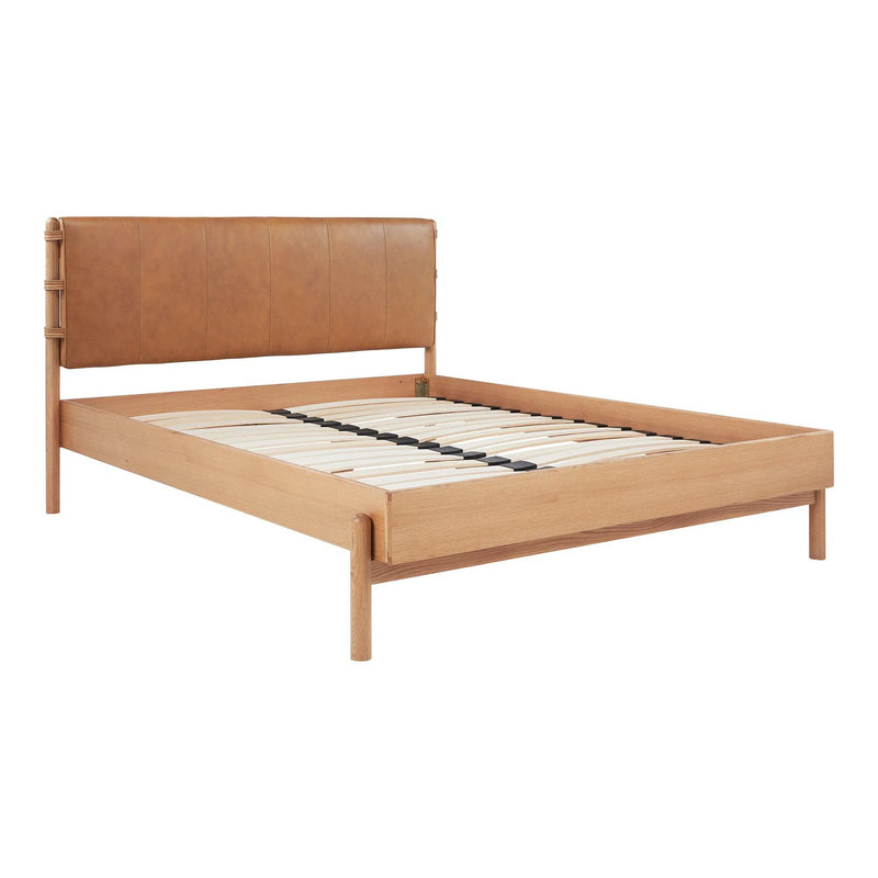 Colby Leather and Wood Camel Bed Beds LOOMLAN By Moe's Home