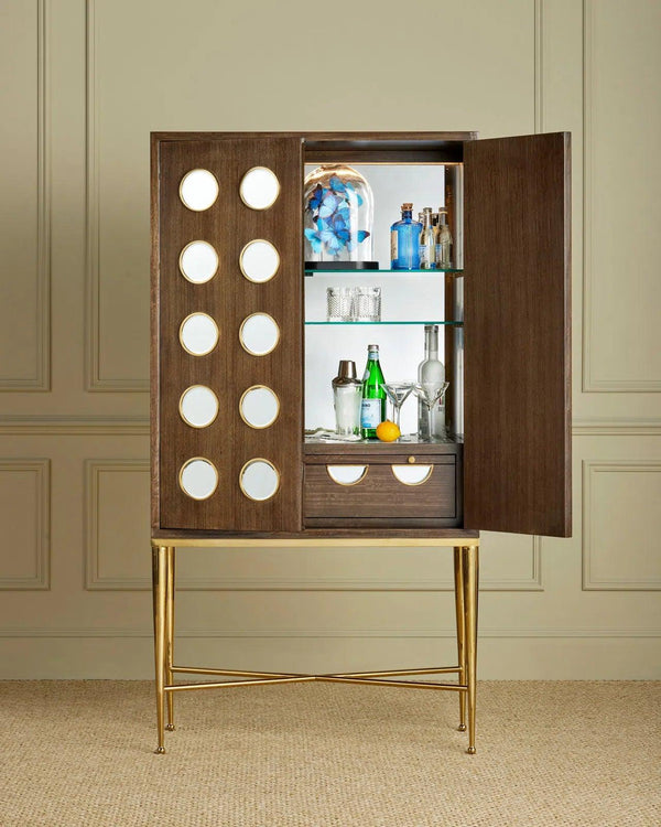 Colette Steel and Glass Brown Bar Cabinet Home Bar Cabinets LOOMLAN By Currey & Co