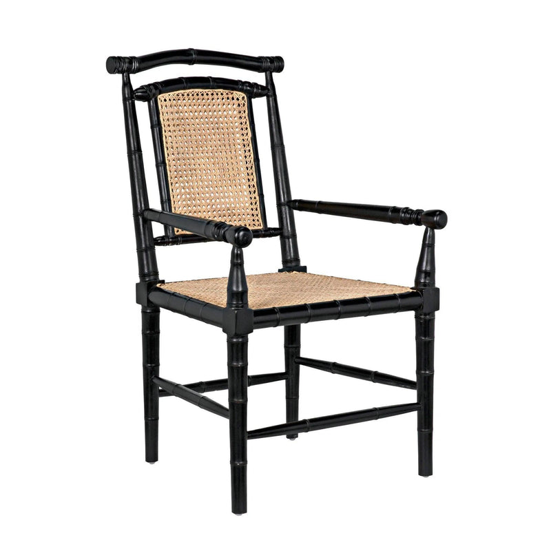 Colonial Bamboo Wood Black Arm Chair Club Chairs LOOMLAN By Noir