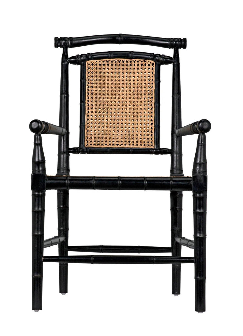 Colonial Bamboo Wood Black Arm Chair Club Chairs LOOMLAN By Noir