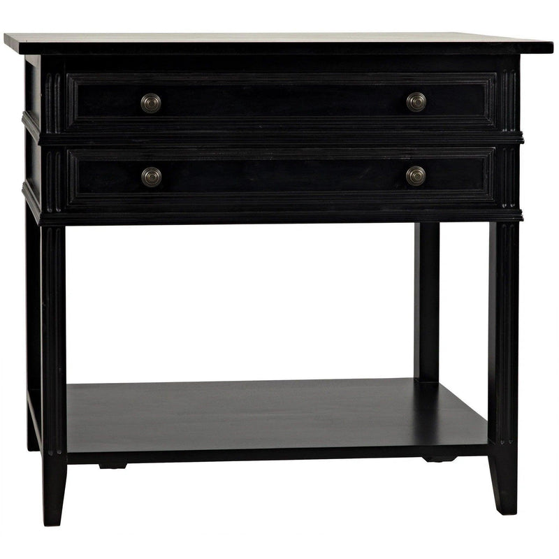 Colonial Wood Distressed Black Rectangle Side Table With 2 Drawers Side Tables LOOMLAN By Noir