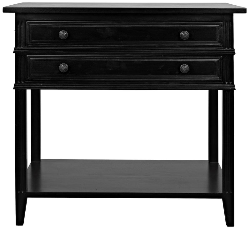 Colonial Wood Distressed Black Rectangle Side Table With 2 Drawers Side Tables LOOMLAN By Noir