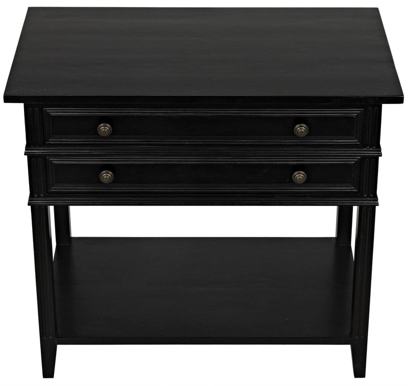 Colonial Wood Distressed Black Rectangle Side Table With 2 Drawers Side Tables LOOMLAN By Noir