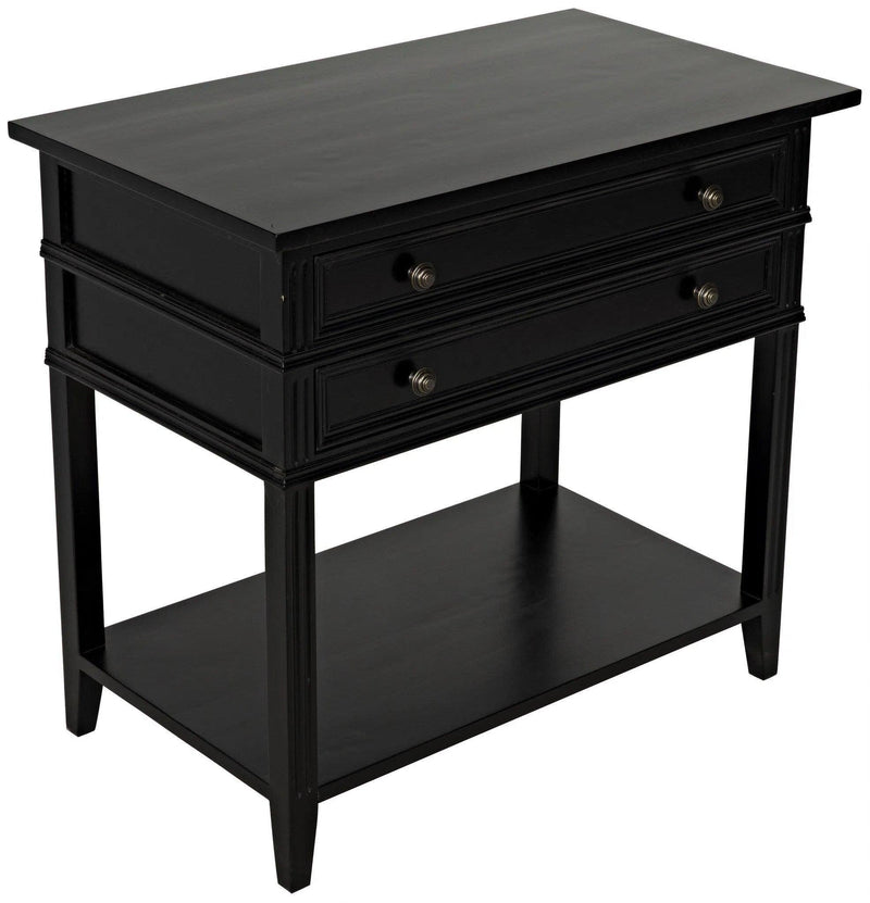 Colonial Wood Distressed Black Rectangle Side Table With 2 Drawers Side Tables LOOMLAN By Noir