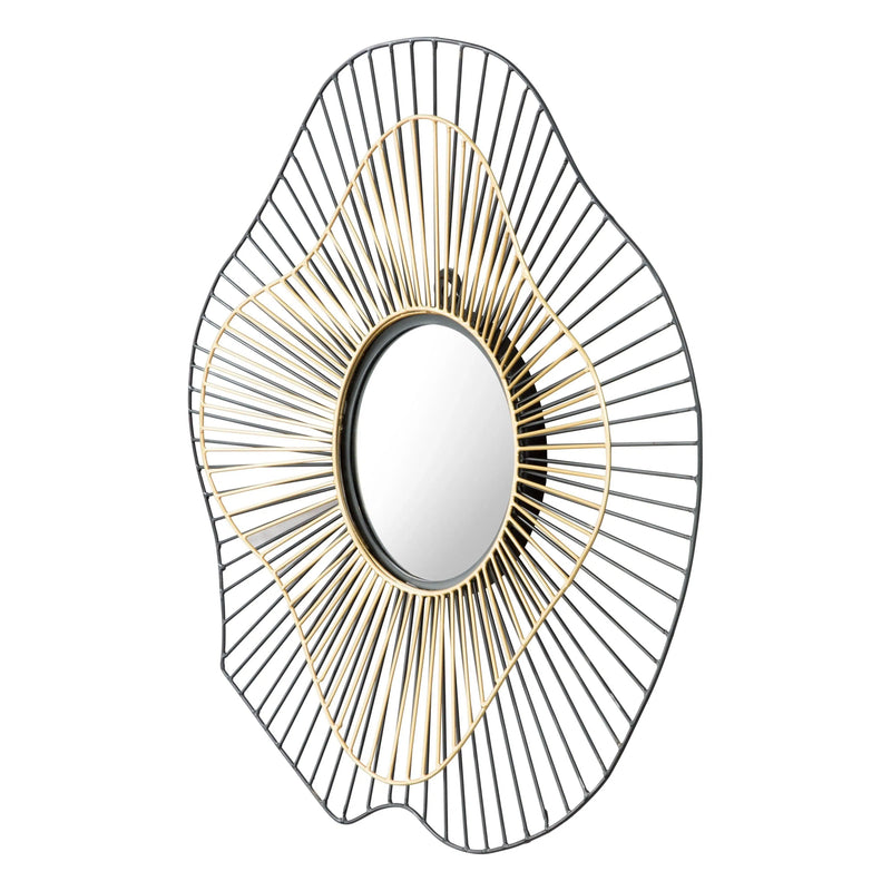 Comet Round Mirror Black & Gold Wall Mirrors LOOMLAN By Zuo Modern