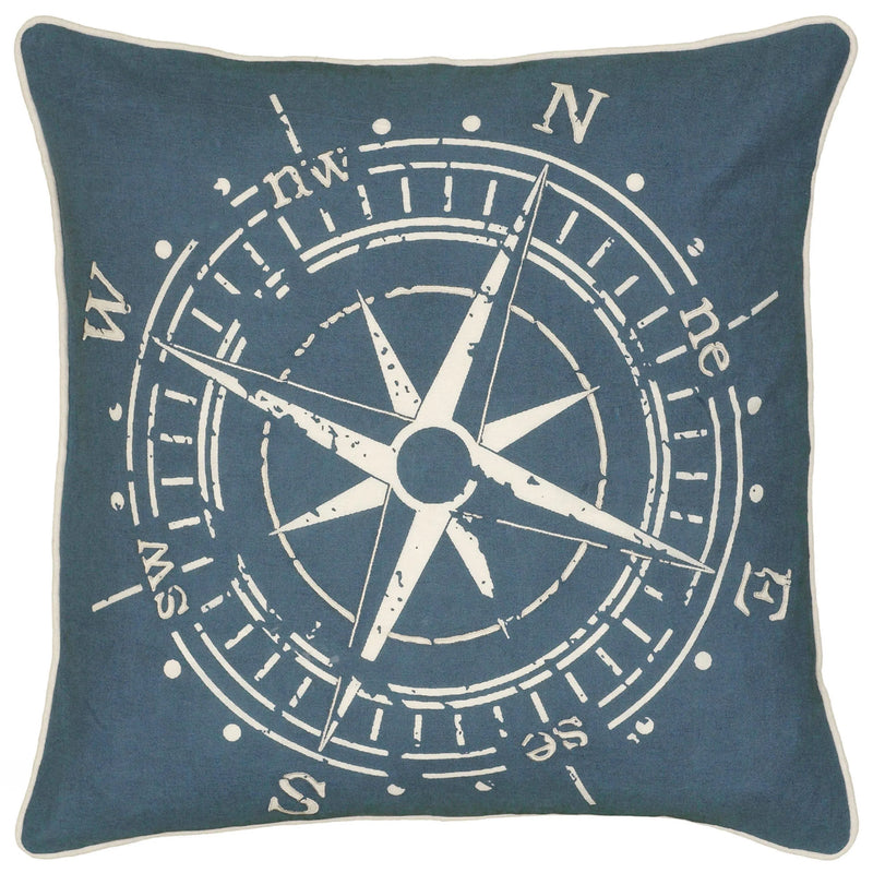 Compass Coastal Blue Throw Pillow With Down Insert Throw Pillows LOOMLAN By LOOMLAN