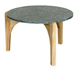 Confucius Natural Wood and Marble Top Grey Round Coffee Table Coffee Tables LOOMLAN By Noir