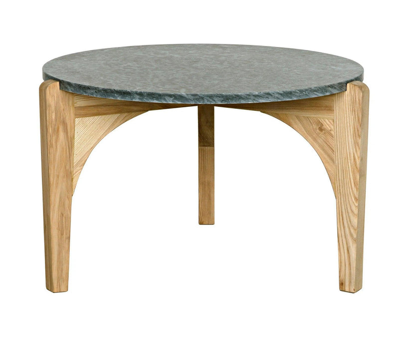 Confucius Natural Wood and Marble Top Grey Round Coffee Table Coffee Tables LOOMLAN By Noir