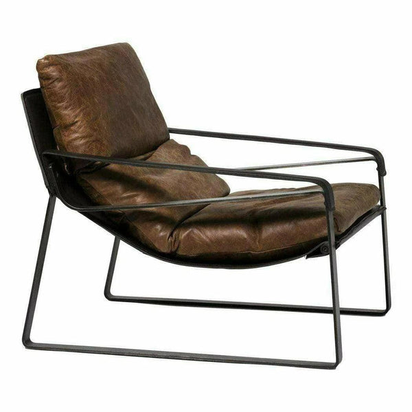 Connor Brown Leather Slipper Chair Metal Frame Accent Chairs LOOMLAN By Moe's Home