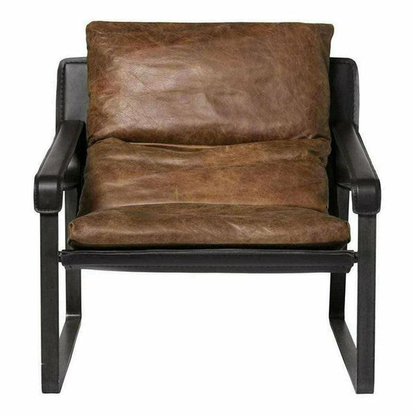 Connor Brown Leather Slipper Chair Metal Frame Accent Chairs LOOMLAN By Moe's Home