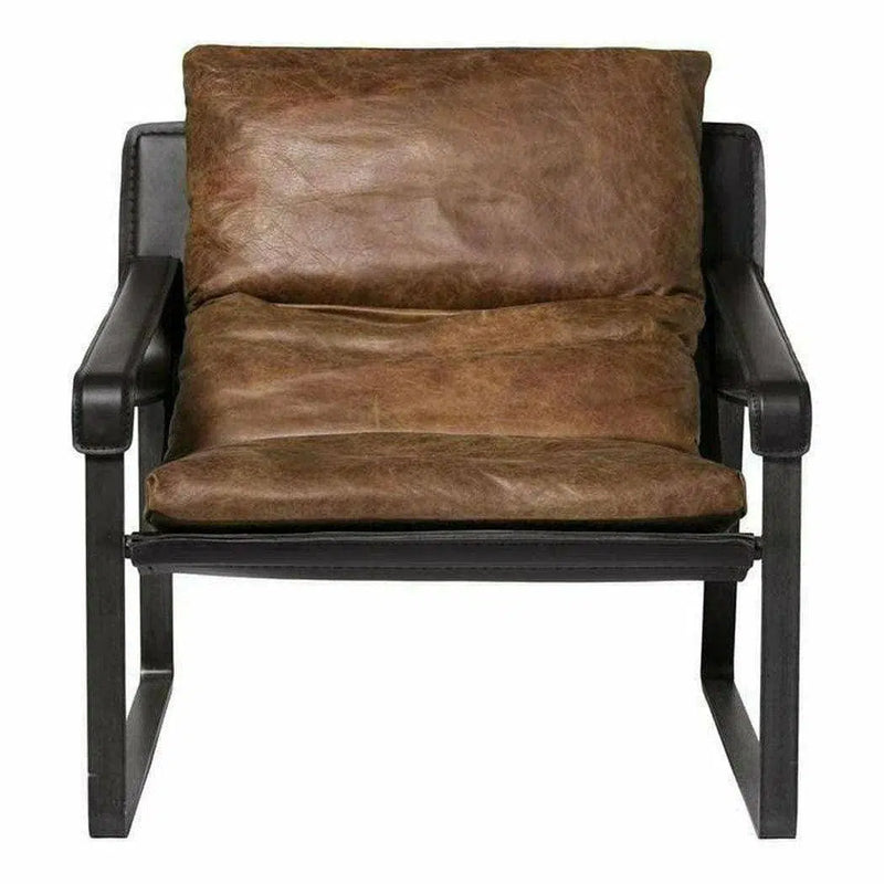 Connor Brown Leather Slipper Chair Metal Frame Accent Chairs LOOMLAN By Moe's Home