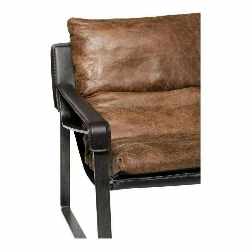 Connor Brown Leather Slipper Chair Metal Frame Accent Chairs LOOMLAN By Moe's Home