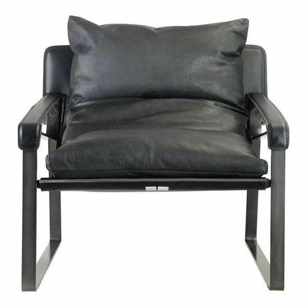 Connor Onyx Black Leather Slipper Chair Metal Frame Accent Chairs LOOMLAN By Moe's Home